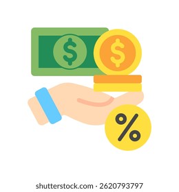 Financial Aid mini illustration flat color icon, use for trade wars, economy, business, finance, economic competition, UI, UX kit, app and web development, digital or print.