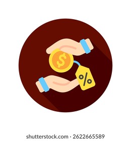 Financial Aid mini illustration rounded flat color icon, use for trade wars, economy, business, finance, economic competition, UI, UX kit, app and web development, digital or print.