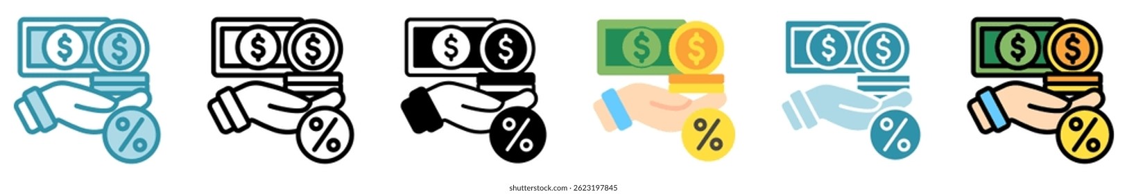 Financial Aid multi style, mini illustration icon set. outline, flat, glyph, line color. vector for UI, UX, app, web, digital or print, related to trade war, economic competition, business, finance.