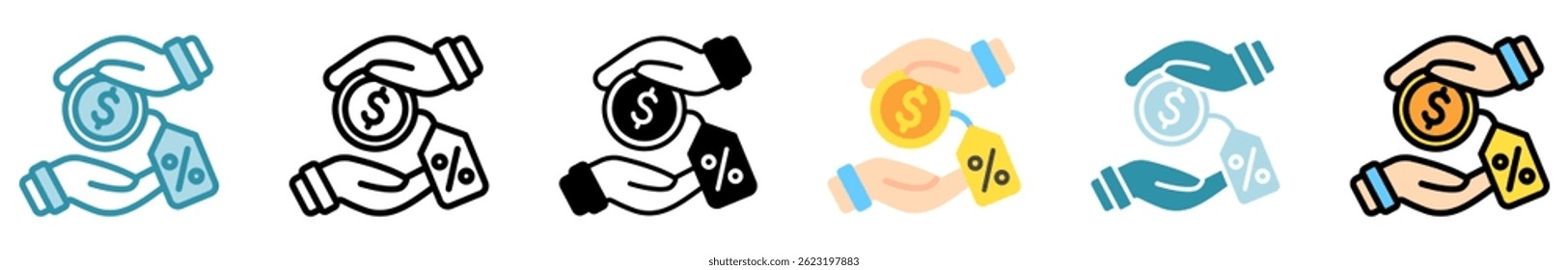 Financial Aid multi style, mini illustration icon set. outline, flat, glyph, line color. vector for UI, UX, app, web, digital or print, related to trade war, economic competition, business, finance.