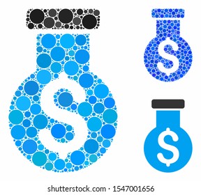 Financial alchemy mosaic of circle elements in different sizes and color tones, based on financial alchemy icon. Vector circle elements are united into blue illustration.