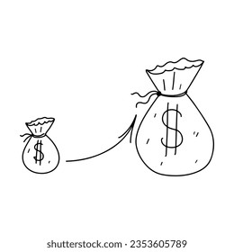 Financial analiticas. Finance and money concept. Hand drawn doodle style. Vector illustration isolated on white. Coloring page.