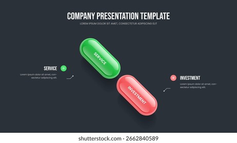 Análisis Financiero Plantilla de diapositivas de diagrama de 2 pasos. Ilustración vectorial de diseño de presentación de diapositivas de planificación de servicios. Empresa Perfil Diseño de marco de infografía de dos opciones.