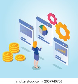 financial analysis 3d isometric vector illustration concept for banner, website, landing page, ads, flyer template