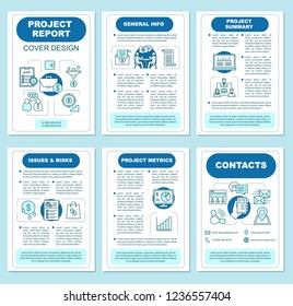 Financial analysis brochure template layout. Business development. Project report. Audit. Flyer, booklet, leaflet print with linear illustrations. Vector page layouts for magazines, reports, posters