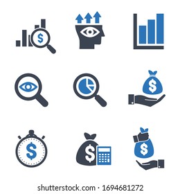 Financial analysis, business analysis concept, magnifier glass with bar graph. Analytics icon. Business financial forecast. Observation. Estimate. Budget graph. Predictive analytics. Stats icon