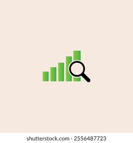 Financial analysis, business analysis concept, magnifier glass with bar graph. Analytics icon. Business financial forecast. Observation. Estimate. Budget graph. Predictive analytics. Stats icon flat v