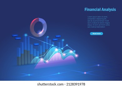 Financial analysis, business intelligence, stock market statistics. 3D analysing growth graph chart for business success and acheivement. 