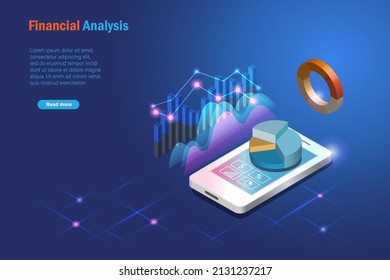 Finanzanalyse, Business Intelligence, Börsenstatistiken. 3D-Analyse von Wachstumsdiagrammen auf Smartphone für Geschäftserfolg und -erreichung. 