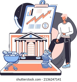 Financial analysis concept effective management of funds other assets of company. Consultant expert analyzes diagrams, charts financial reports, makes business plan. Accounting organization process
