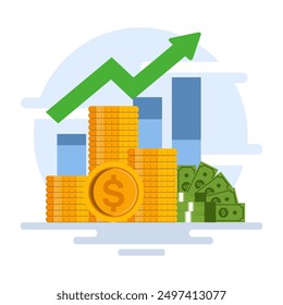 Financial analysis concept, handing over money for business investment, business financial investment, analyzing growth, site statistics, data information, statistics, digital marketing. vector.
