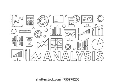 Financial analysis concept horizontal vector banner or illustration in line style on white background