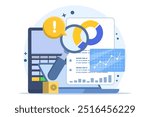 Financial analysis concept, statistics, business strategy and planning, market research, project management, professional accounting reports. Statistical charts for planning and accounting.