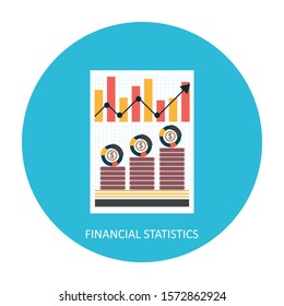 Financial Analysis concept with. Flat design vector illustration concept of financial investment, analytics with growth report. Calculations and graphs of gains on the stock market and real cash earn.