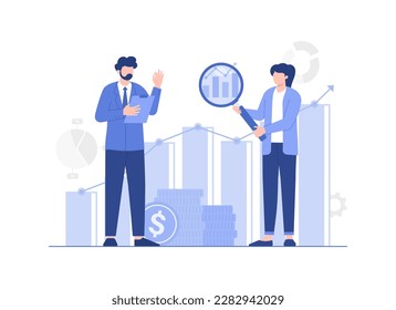 Financial analysis data report concept, infographic, statistics. Modern vector flat illustration