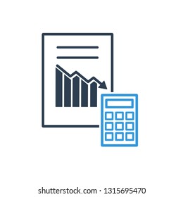 Financial analysis of falling profits rates. Vector icon, white background.