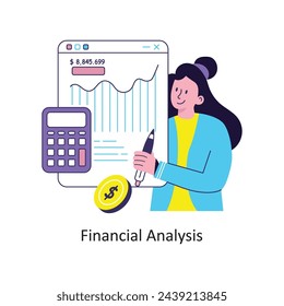 Diseño de estilo plano de análisis financiero ilustraciones de stock vectoriales.