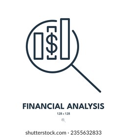 Icono de análisis financiero. Gráfico, Crecimiento, Estadísticas. Stroke editable. Icono de vector simple