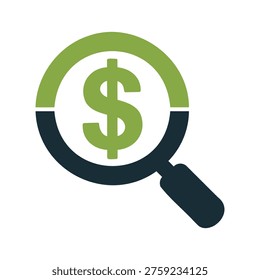 Financial analysis icon with dollar sign and magnifying glass