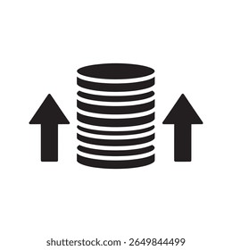 Financial analysis icon with a laptop screen showing a growth chart for online business analytics stock market data and investment report vector solid glyph icon