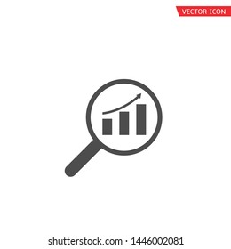 Financial analysis icon. Magnifier with analysis chart symbol, Web analytics