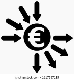 Financial analysis icon. Systematization of money. Cash flow in euros. The movement of the euro. Financial sign icon. Vector icon.