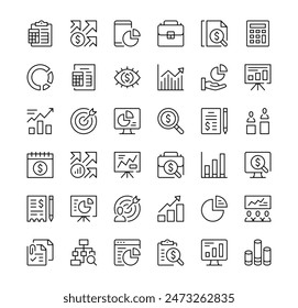 Financial analysis icons set. Vector line icons. Black outline stroke symbols