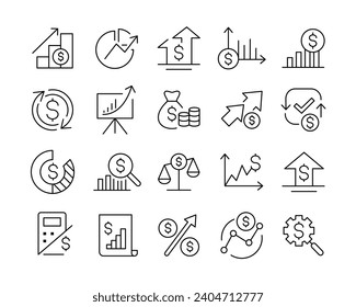 Iconos de análisis financiero - Línea de vectores. Stroke editable.