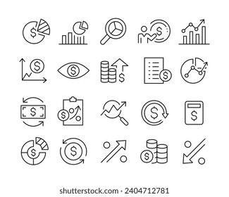 Iconos de análisis financiero - Línea de vectores. Stroke editable.