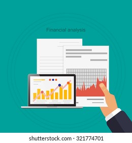 Financial analysis illustration of hand with a paper notebook with the diagram