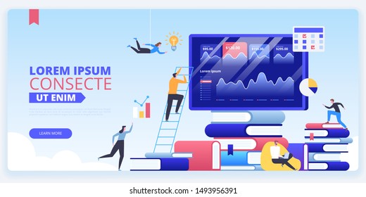 Financial analysis landing page vector template. Business research website homepage interface idea with flat illustrations. Budget assessment. Analysts team service web banner cartoon concept