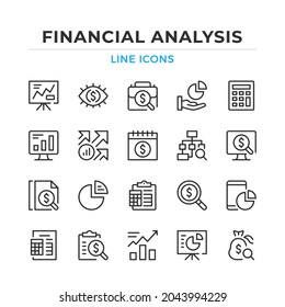 Financial analysis line icons set. Modern outline elements, graphic design concepts, simple symbols collection. Vector line icons