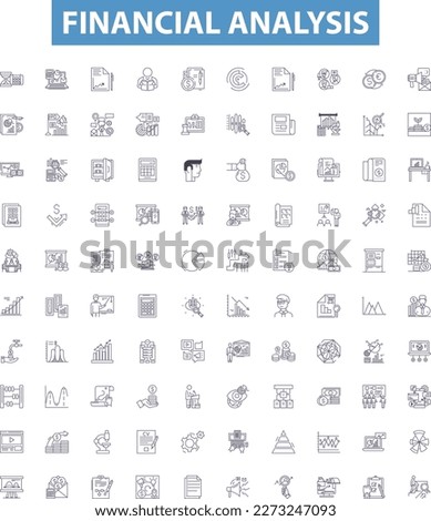 Financial analysis line icons, signs set. Budgeting, Forecasting, Ratios, Cashflow, Financing, Profitability, Liquidity, Accounting, Assets outline vector illustrations.
