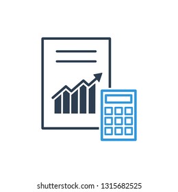 Financial analysis of profit growth, taxes. Vector icon, white background.