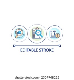 Financial analysis of project loop concept icon. Control of expenses. Business plan study abstract idea thin line illustration. Isolated outline drawing. Editable stroke. Arial font used