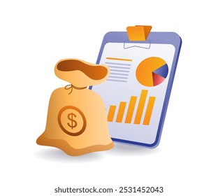 Financial analysis in a sack flat illustration