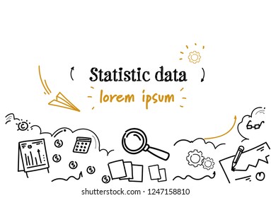 Financial Analysis Statistic Data Concept Sketch Doodle. Horizontal Isolated Copy Space.