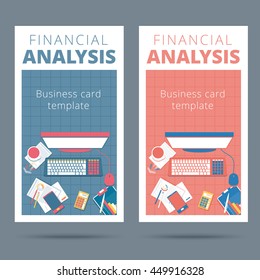 Financial analysis vector business card concept. Audit and accounting process illustration