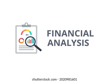 Vector de análisis financiero. Finanzas, contabilidad, concepto de negocio. Utilizar la relación para analizar el rendimiento. Ilustración plana sobre fondo blanco.