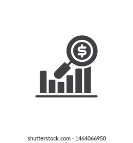 Financial analysis vector icon. filled flat sign for mobile concept and web design. Graph with dollar and magnifying glass glyph icon. Symbol, logo illustration. Vector graphics