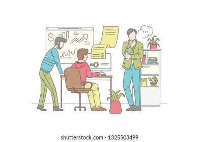 Financial Analysis vector illustration concept. Symbol of management, teamwork, business. Landing page template. Template for website design.