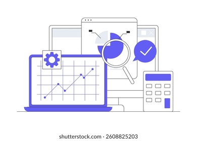 Financial analysis,statistics, business strategy and planning, accounting, market research, project management. Flat Cartoon Vector Illustration, icon. Stylish abstract design 