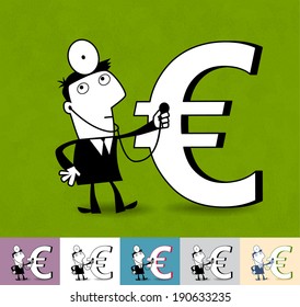 Financial analyst. Business illustration (EPS 10). Animation friendly: the elements (legs, arms, heads etc) are in the separate layers. Seamless pattern on the background (color can be changed)