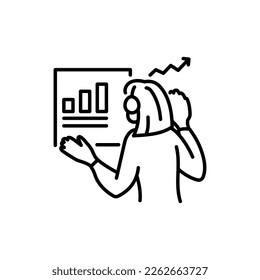 Financial analyst color line icon. Female entrepreneur. Pictogram for web page, mobile app, promo.