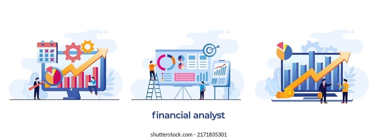 financial analyst concept, accounting, business meeting and target, management, corporate, flat illustration vector