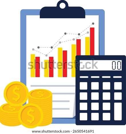 Financial Analyst Concepts of Accounting, Data Analysis, Strategic Business and Data Technology, Charts, and Financial Growth Management in Marketing and Financial Reports. flat vector illustration.

