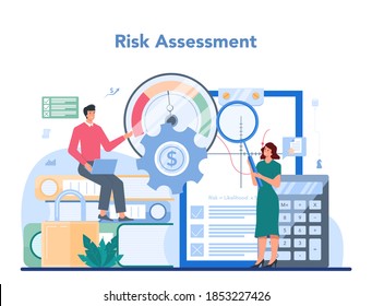 Financial analyst or consultant. Business character making financial operation. Risk assessment. Isolated flat vector illustration