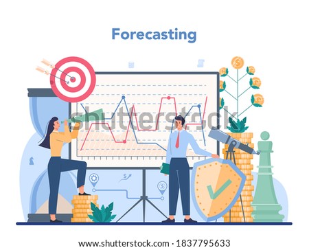 Financial analyst or consultant. Business character making financial operation. Forecasting. Isolated flat vector illustration