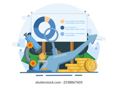 Concepto de analista financiero o consultor. Realización de operaciones financieras. Estudios financieros, previsiones y evaluaciones de riesgos. Estrategia empresarial. Análisis de información estadística o financiera. Ilustración