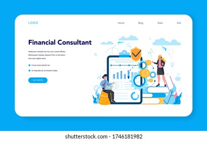 Financial analyst or consultant web banner or landing page. Business character making financial operation. Market analysis. Isolated flat vector illustration
